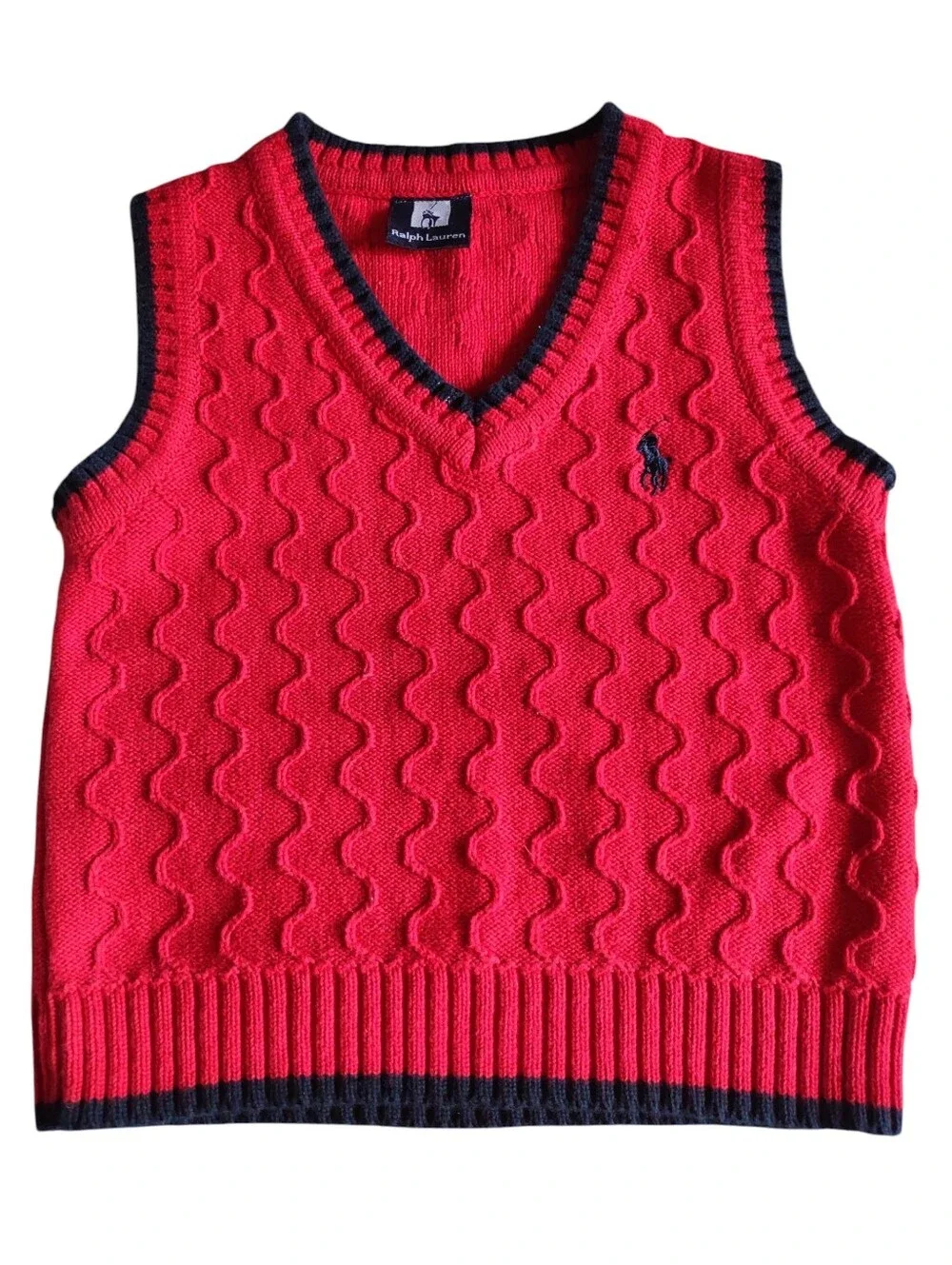 Ralph Lauren Boys Red Navy Wavy Sweater Vest